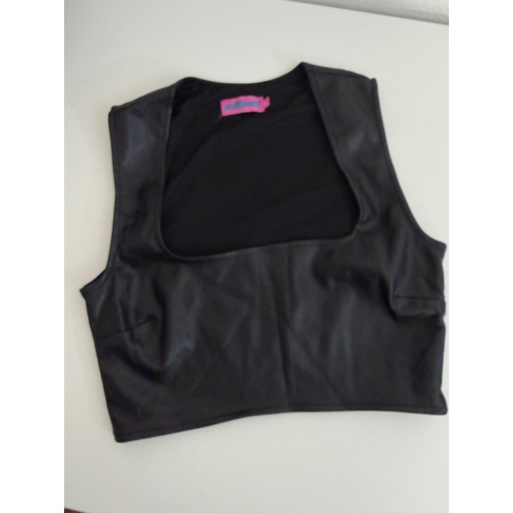 Edikted Black Faux Leather Square Neck Crop Top Sleeveless Side Zip Size‎ M